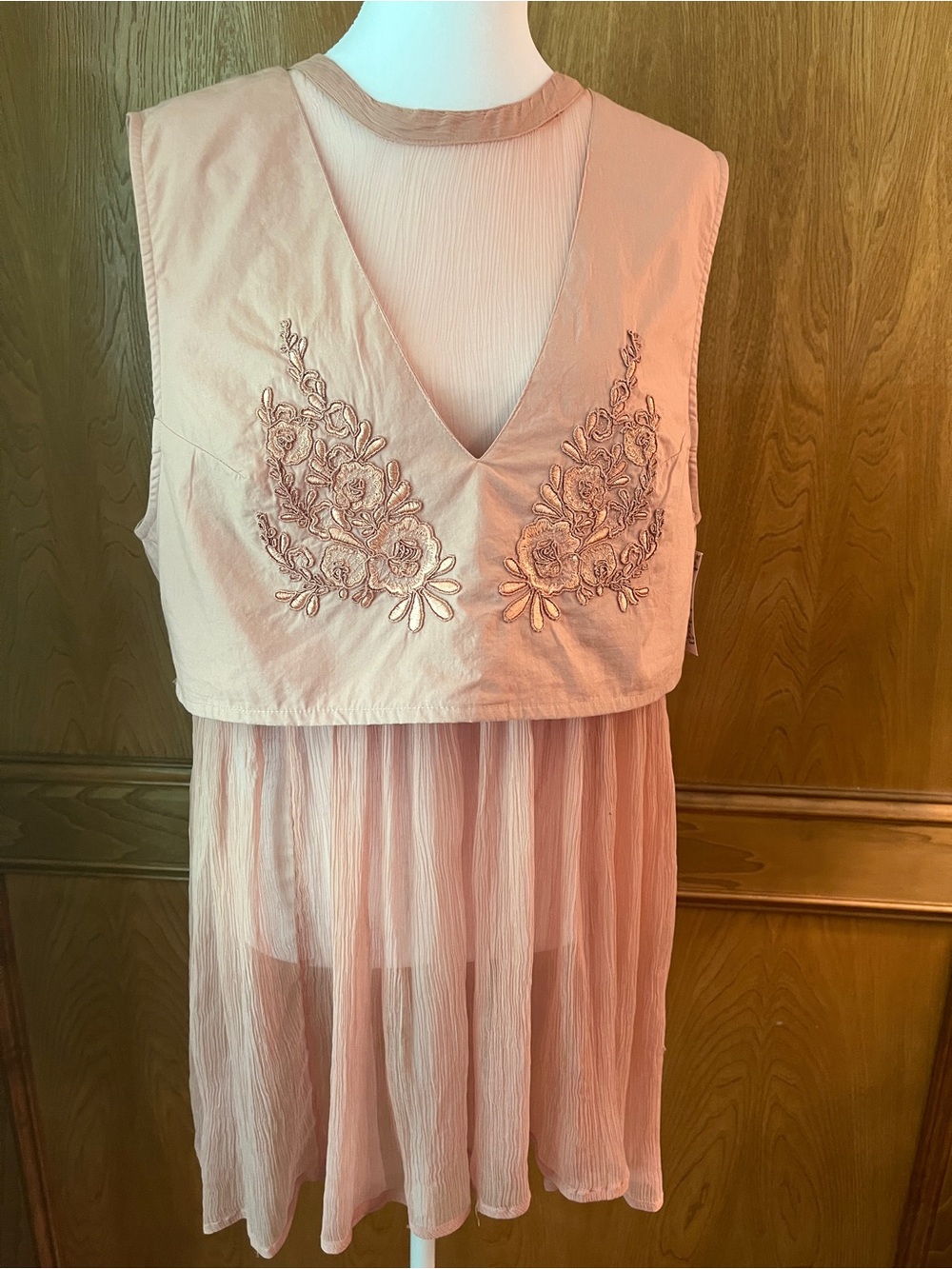 NWT Free People Pink Forever Mine Twofer Top Floral Appliqué Sz L